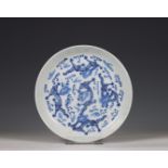 China, a blue and white porcelain 'dragon' plate, 19th century,