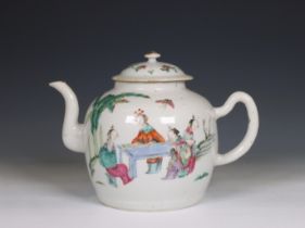 China, a large famille rose porcelain teapot and cover, 19th century,