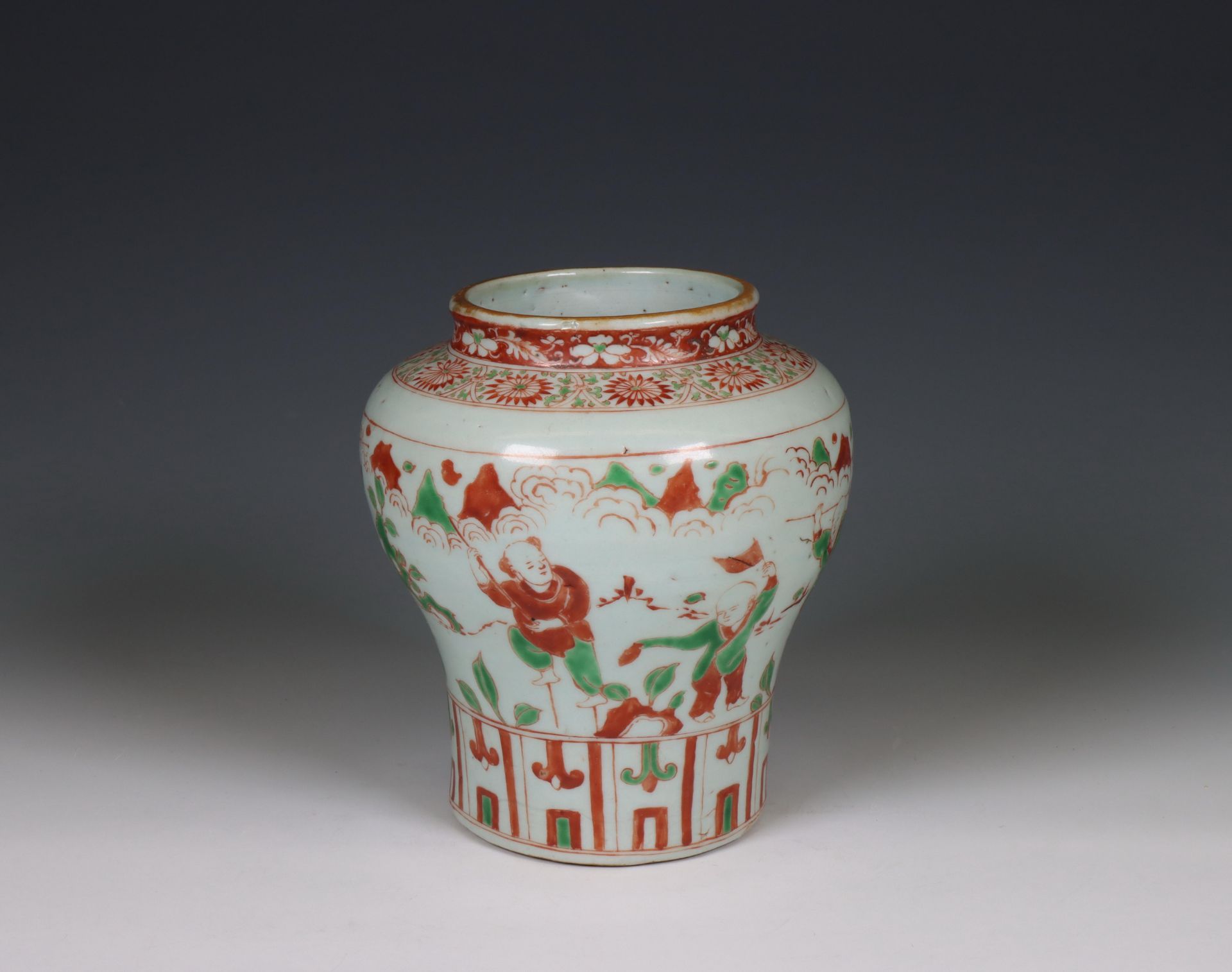 China, a Ming-style red and green glazed baluster vase, - Image 6 of 6