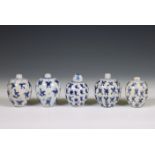 China, five soft paste blue and white 'one hundred boys' jarlets, 19th century,