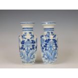 China, a pair of blue and white porcelain vases, 19th century,