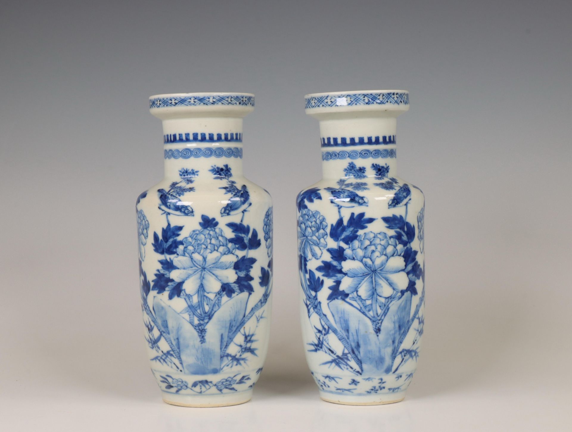 China, a pair of blue and white porcelain vases, 19th century,