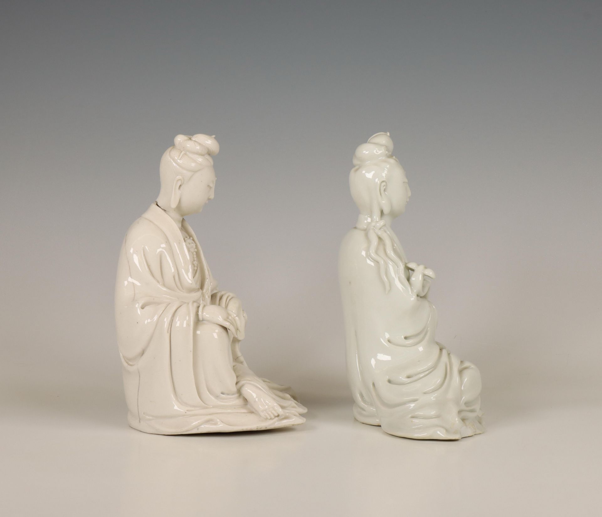 China, two Dehua porcelain models of a seated Guanyin, 20th century, - Image 3 of 6