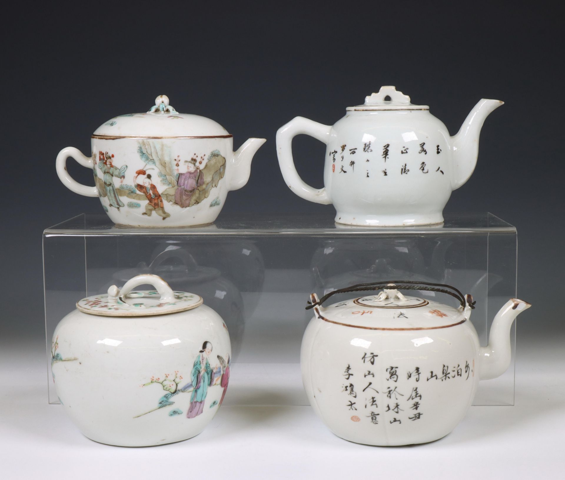 China, three famille rose porcelain teapots and a sugar-bowl, 19th century, - Bild 2 aus 5