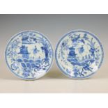 China, a pair of blue and white porcelain plates, 18th century,