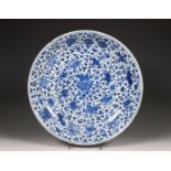 China, large blue and white porcelain floral dish, 18th-19th century,