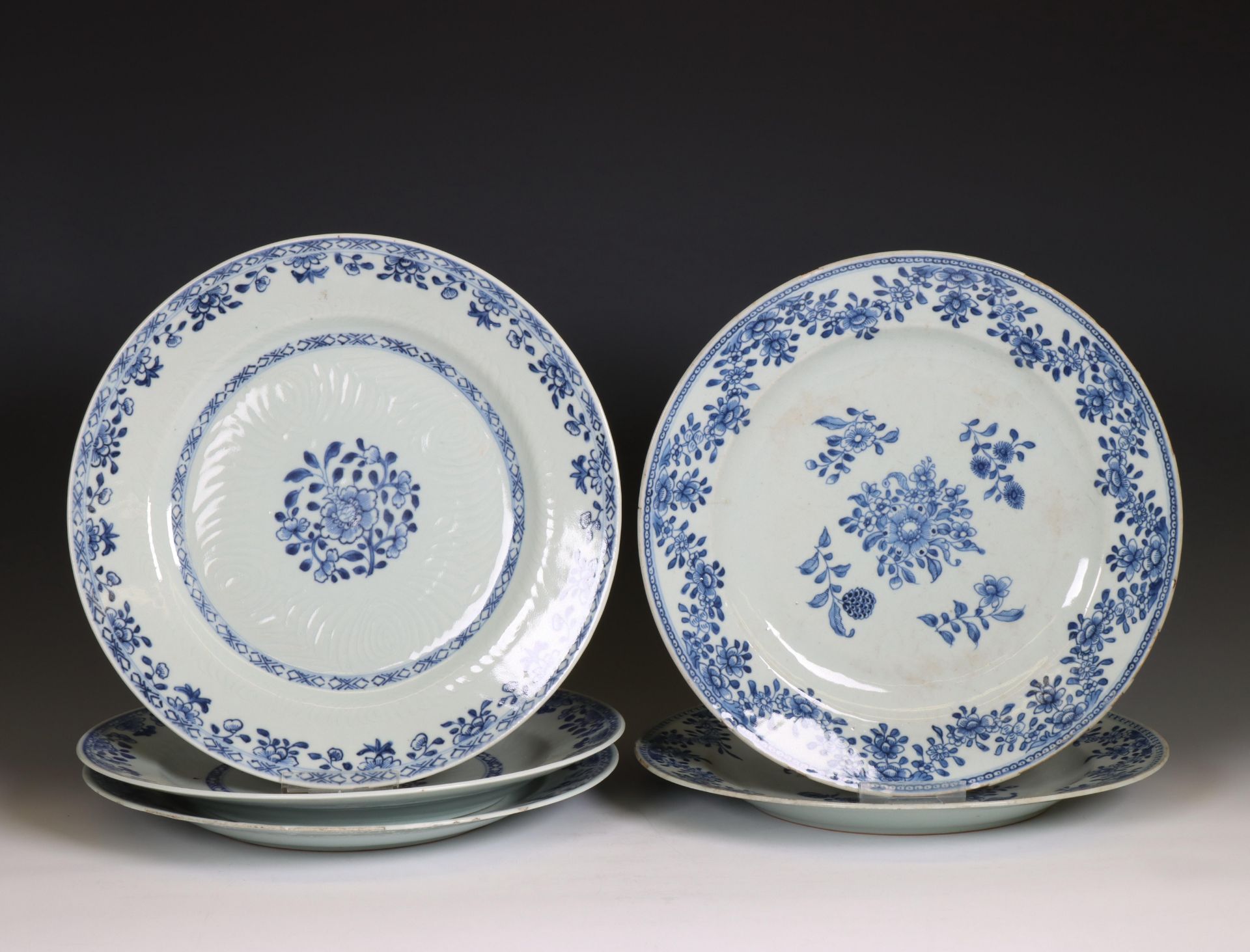 China, a collection of large blue and white porcelain plates, Qianlong period (1736-1795),