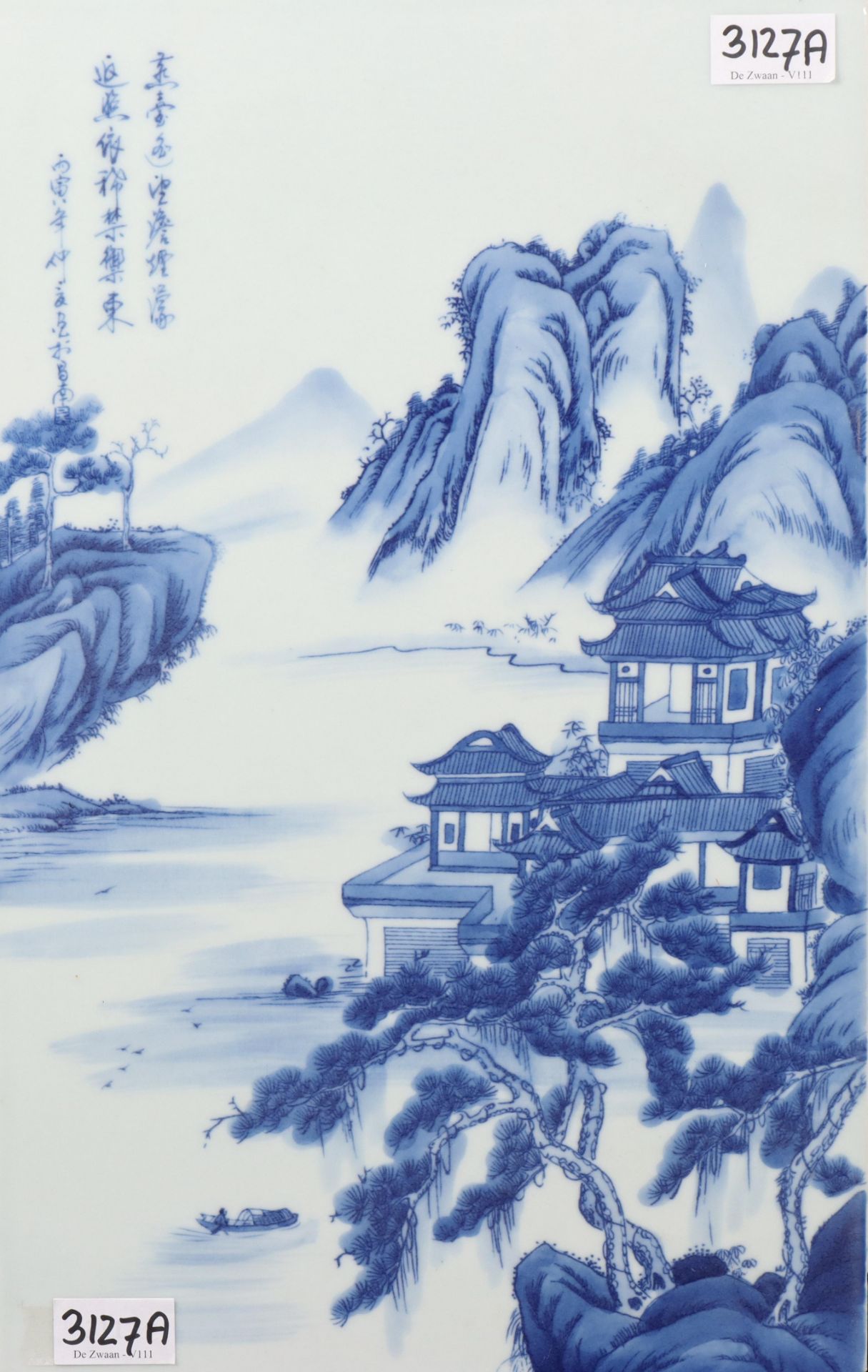 China, blue and white porcelain tile panel