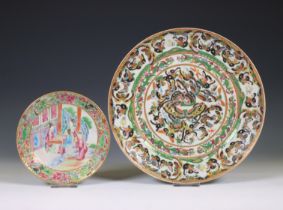 China, two Canton famille rose porcelain plates, 19th century,