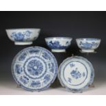 China, a collection of five blue and white porcelain bowls, Qianlong period (1736-1795),