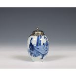 China, a silver-mounted blue and white porcelain jarlet, Kangxi period (1662-1722), the silver later