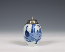 China, a silver-mounted blue and white porcelain jarlet, Kangxi period (1662-1722), the silver later
