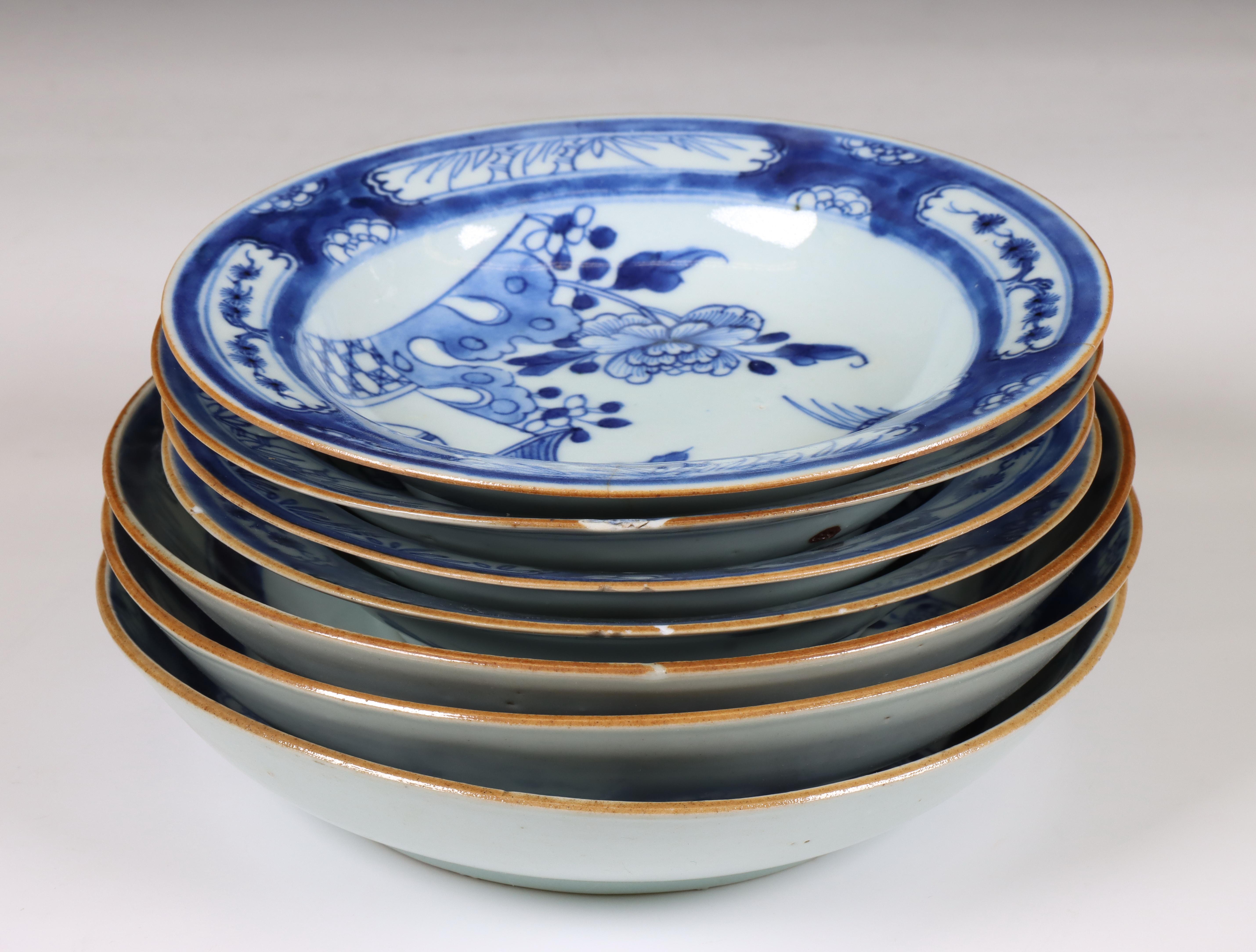 China, a collection of blue and white porcelain 'Cuckoo in the House' dishes, 18th century, - Image 2 of 2