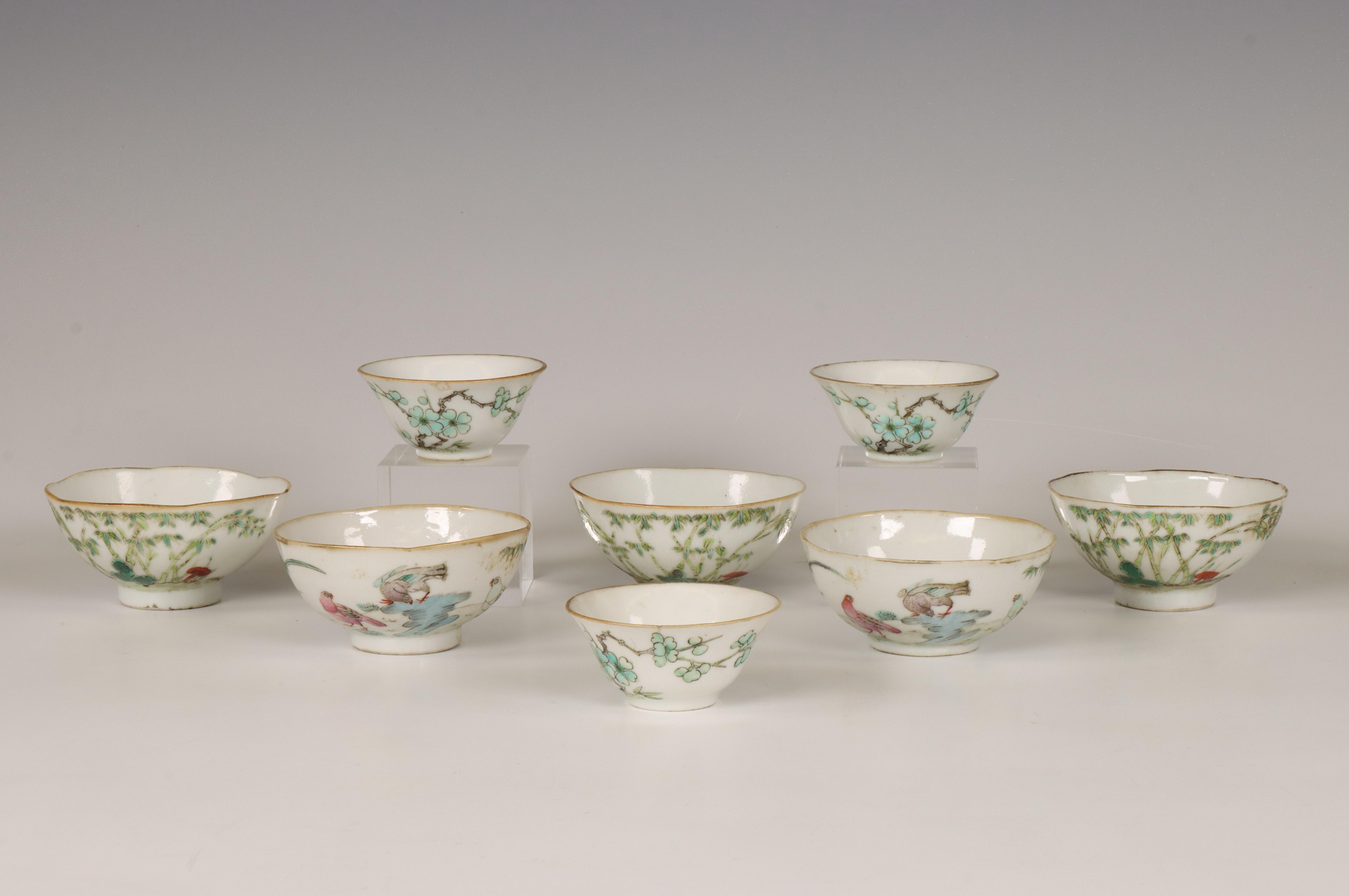 China, a collection of famille rose porcelain cups, 19th-20th century,