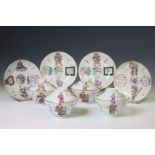 China, a collection of famille rose porcelain 'Wu Shuang Pu' ogee-form cups, covers and saucers, 19t