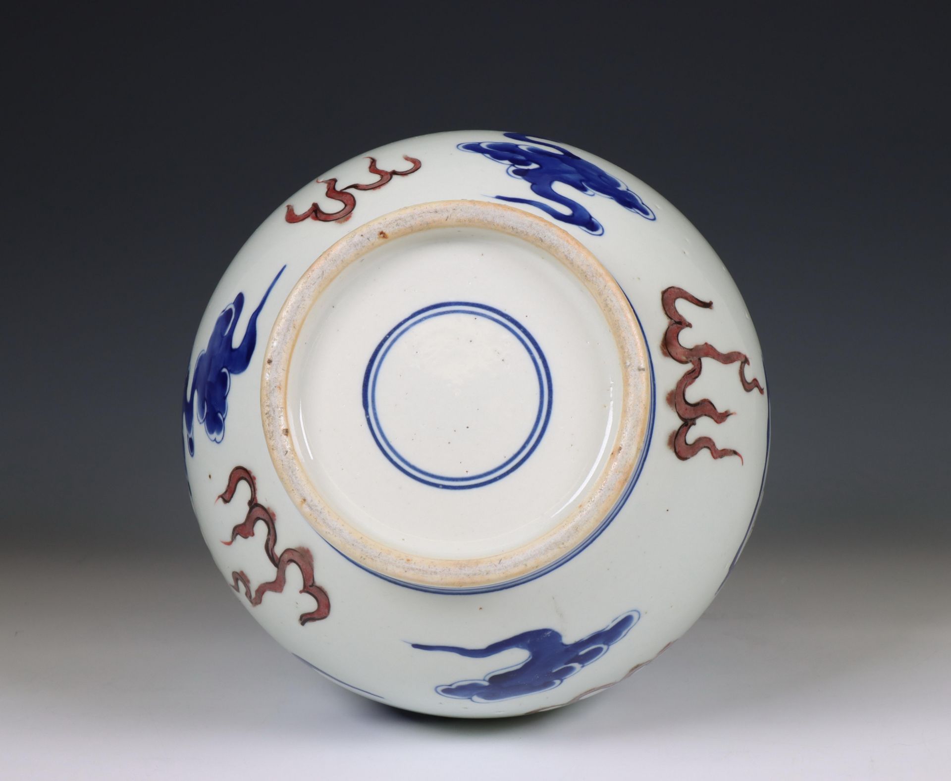 China, a blue and white and iron-red porcelain 'dragon' bottle vase, 20th century, - Image 4 of 5
