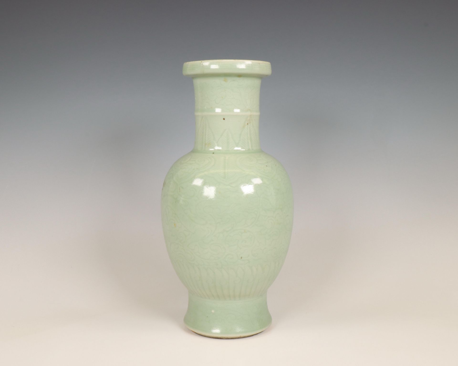 China, celadon-glazed baluster vase, 19th-20th century,