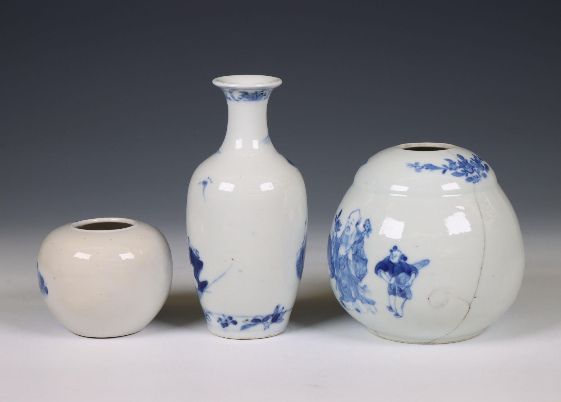 China, three various blue and white porcelain 'figural' jars, 19th-20th century, - Image 2 of 3