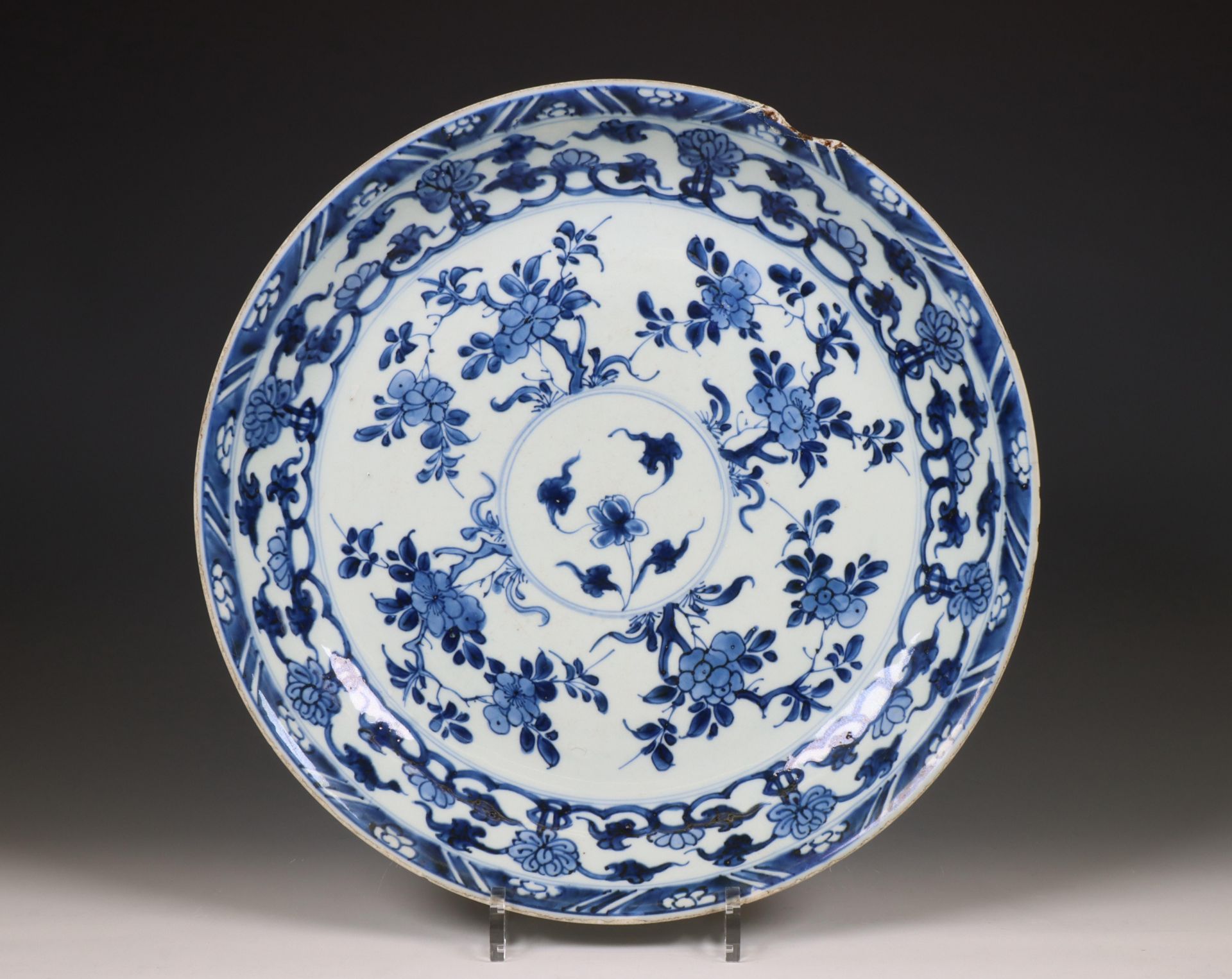 China, blue and white porcelain 'lotus' dish, 18th century,