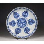 China, blue and white porcelain 'double vajra' dish, 18th century,