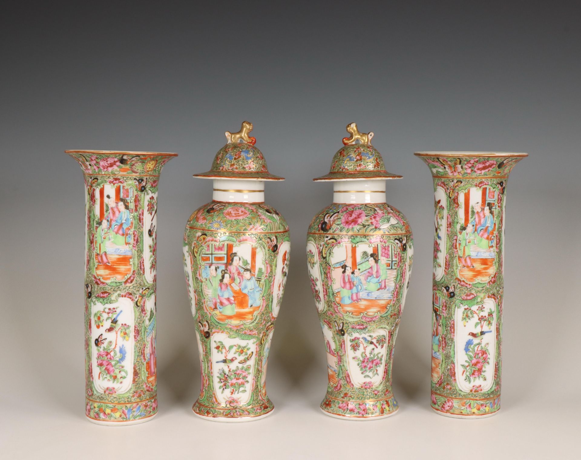 China, a four-piece Canton famille rose porcelain garniture, 19th century, - Image 7 of 10