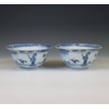 China, pair of blue and white porcelain bowls, Kangxi six-character marks and of the period (1662-17