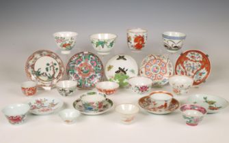 China, a collection of various famille rose porcelain cups and saucers, 18th century and later,