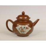 China, a famille verte café-au-lait-ground porcelain teapot and cover, 18th century,