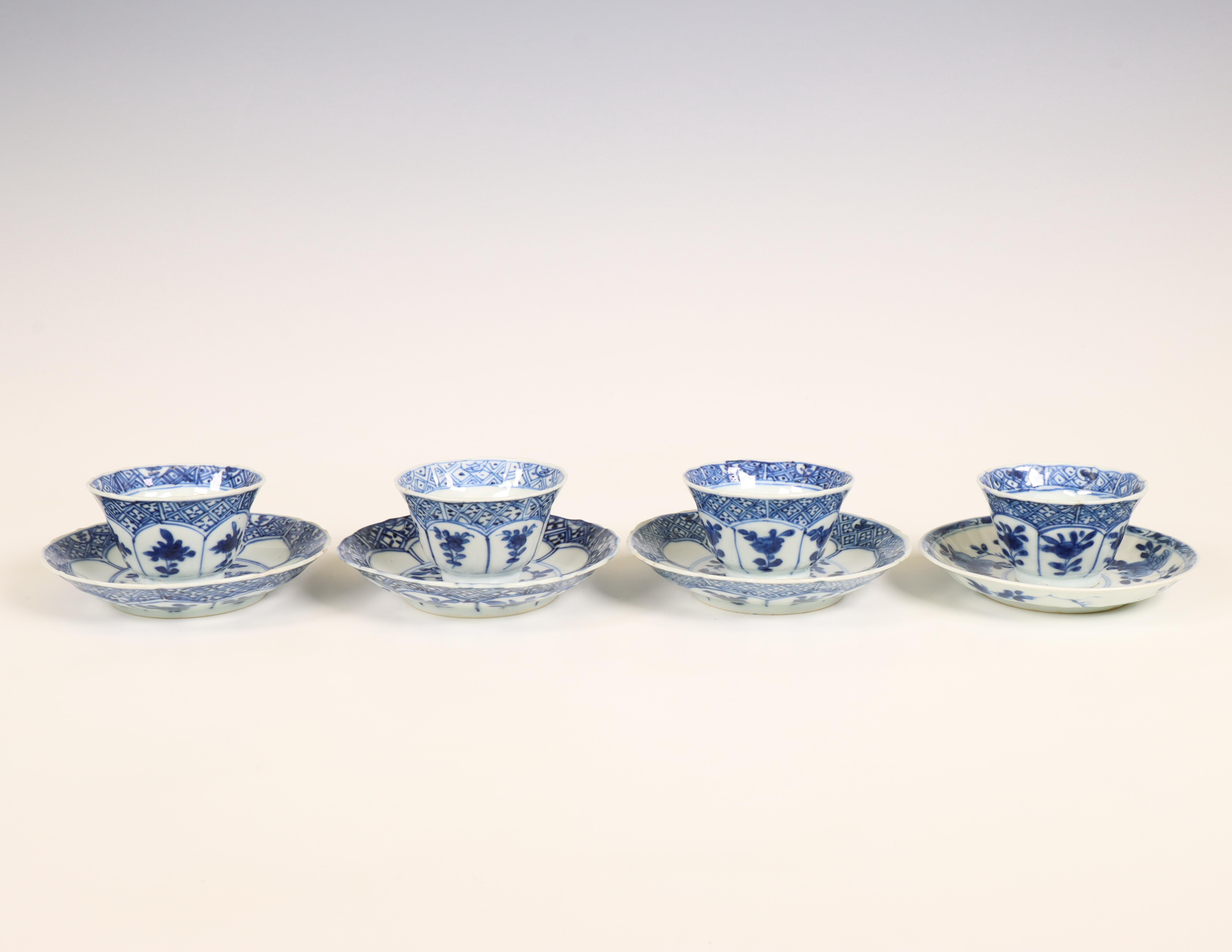 China, a small collection of blue and white cups and saucers, 18th century,