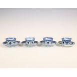 China, a small collection of blue and white cups and saucers, 18th century,