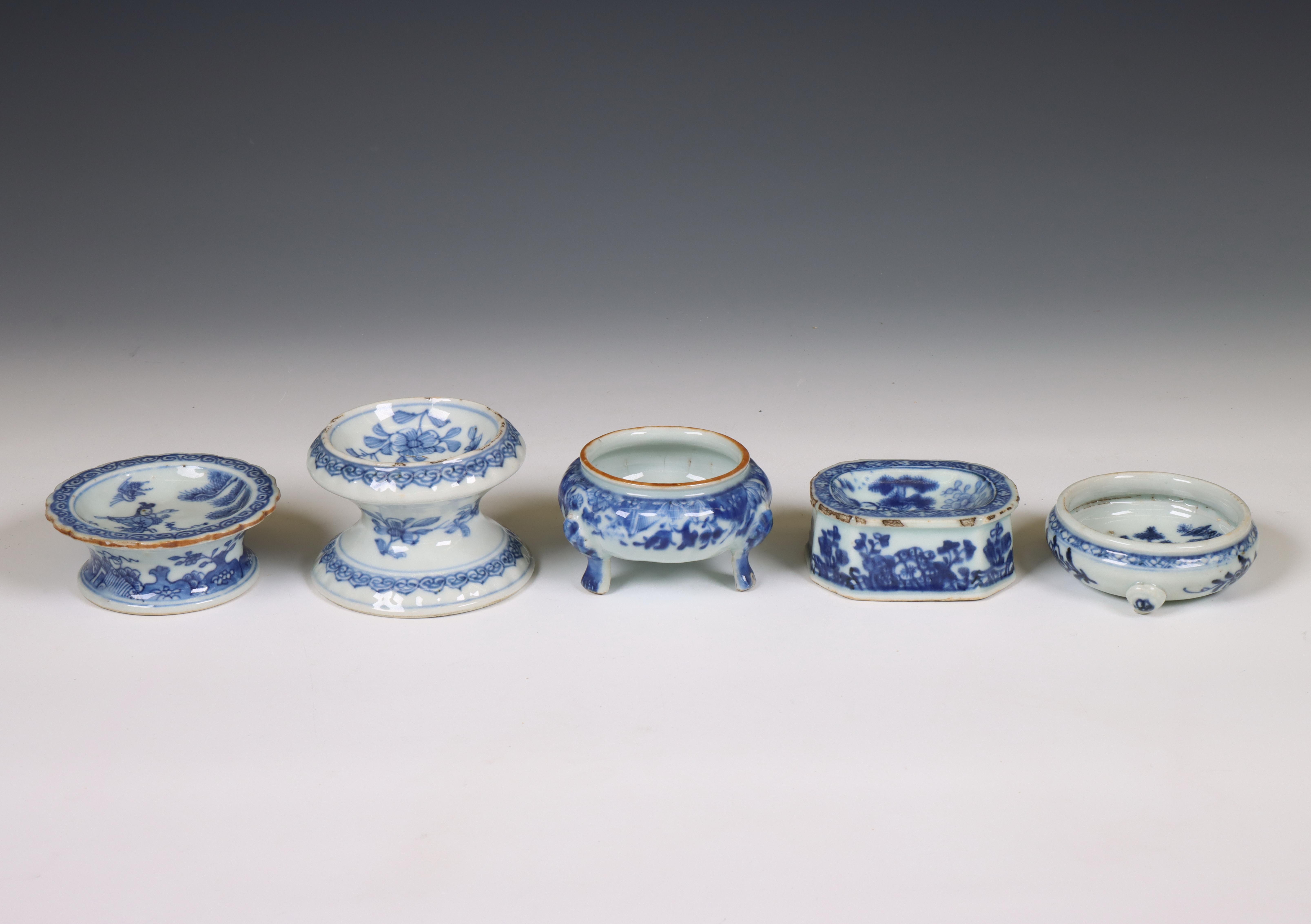 China, five various blue and white porcelain salt cellars, Qianlong period (1736-1795),