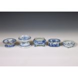 China, five various blue and white porcelain salt cellars, Qianlong period (1736-1795),