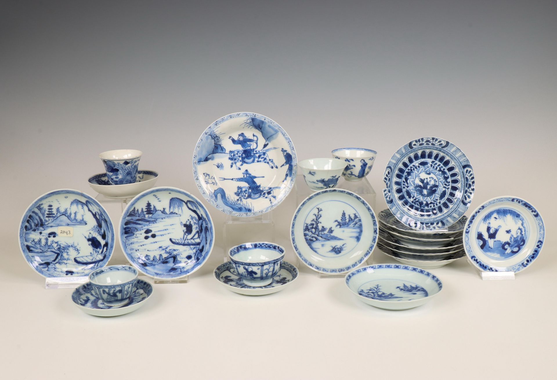 China, collection of blue and white porcelain cups and saucers, Kangxi period (1662-1722) and later,