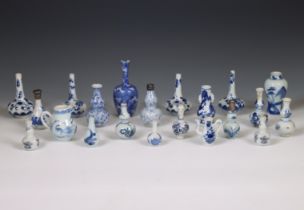 China, a collection of blue and white miniature vases and jugs, 18th century and later,