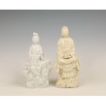 China, two Dehua/ white-glazed porcelain figures of Guanyin, 20th century,