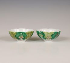 China, pair of famille verte porcelain 'cabbage' bowls, late 19th/ early 20th century,