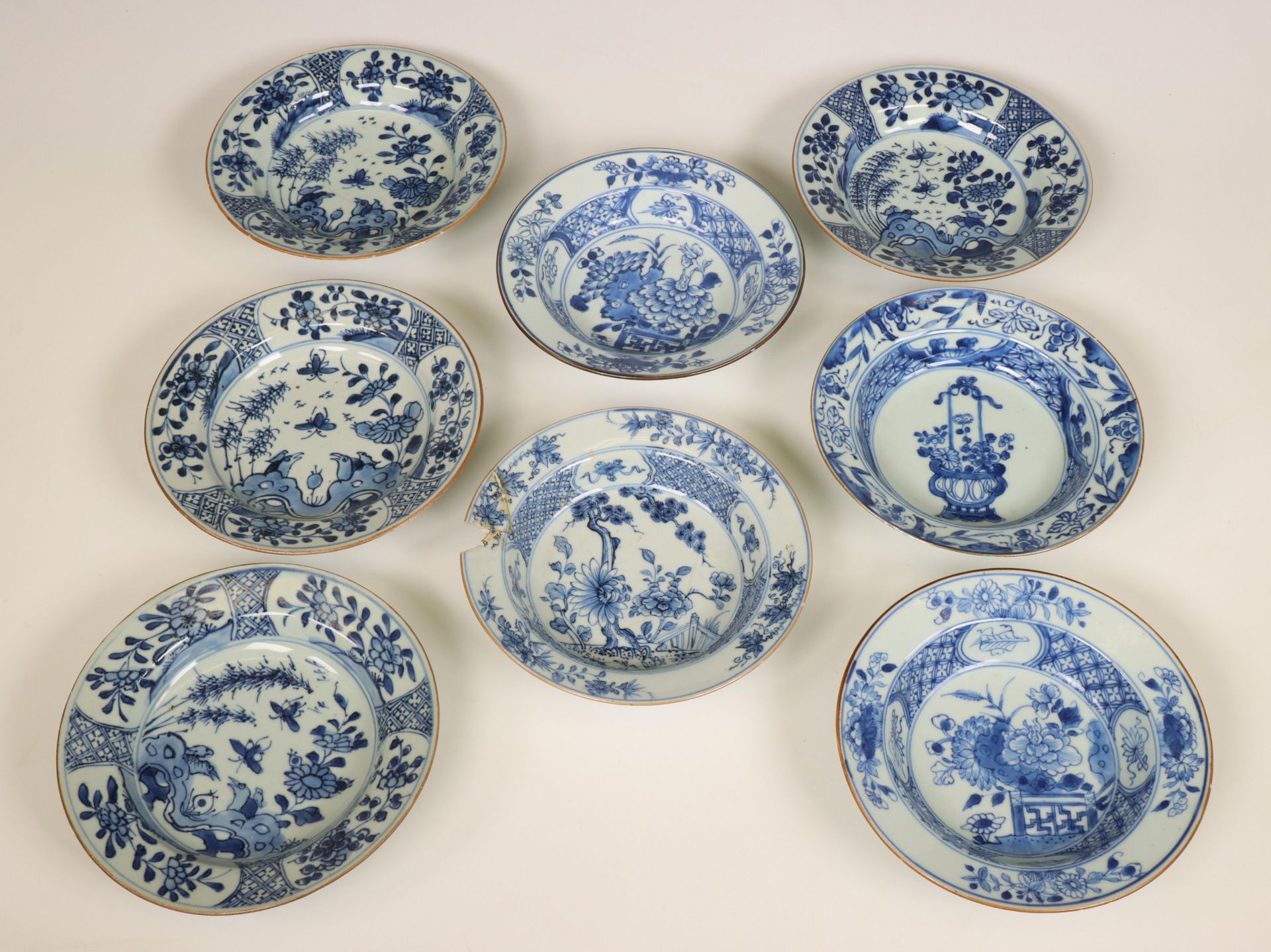 China, eight blue and white porcelain deep saucer dishes, late 18th century, - Image 2 of 2