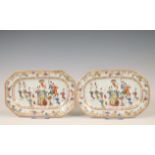 China, a pair of famille rose porcelain trays, 18th century,