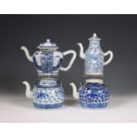 China, a collection of blue and white porcelain teapots, 19th-20th century,
