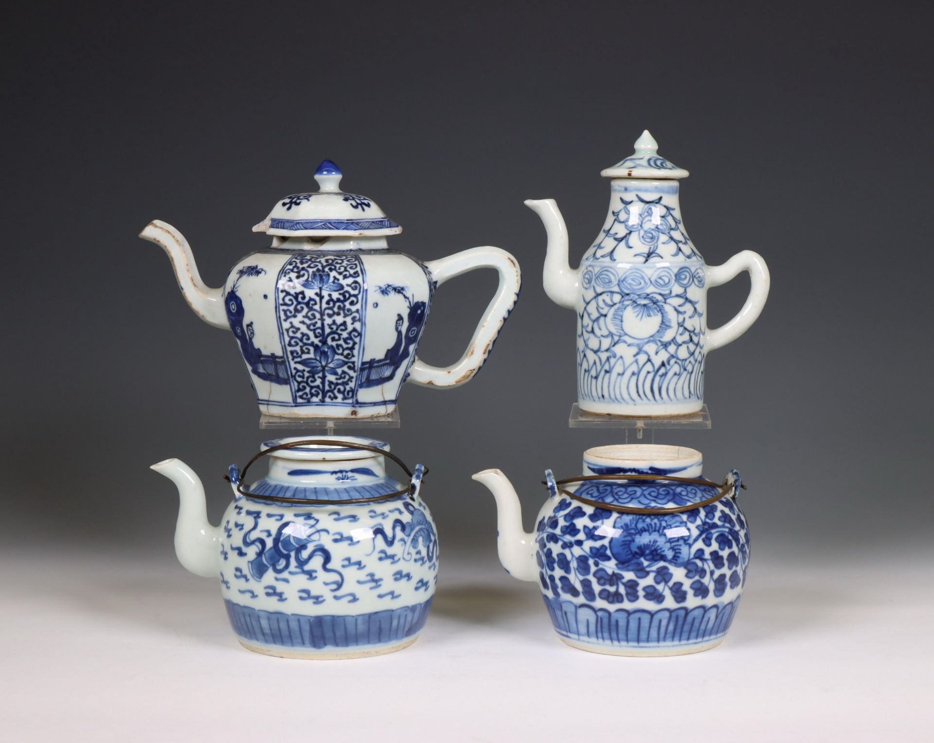 China, a collection of blue and white porcelain teapots, 19th-20th century,