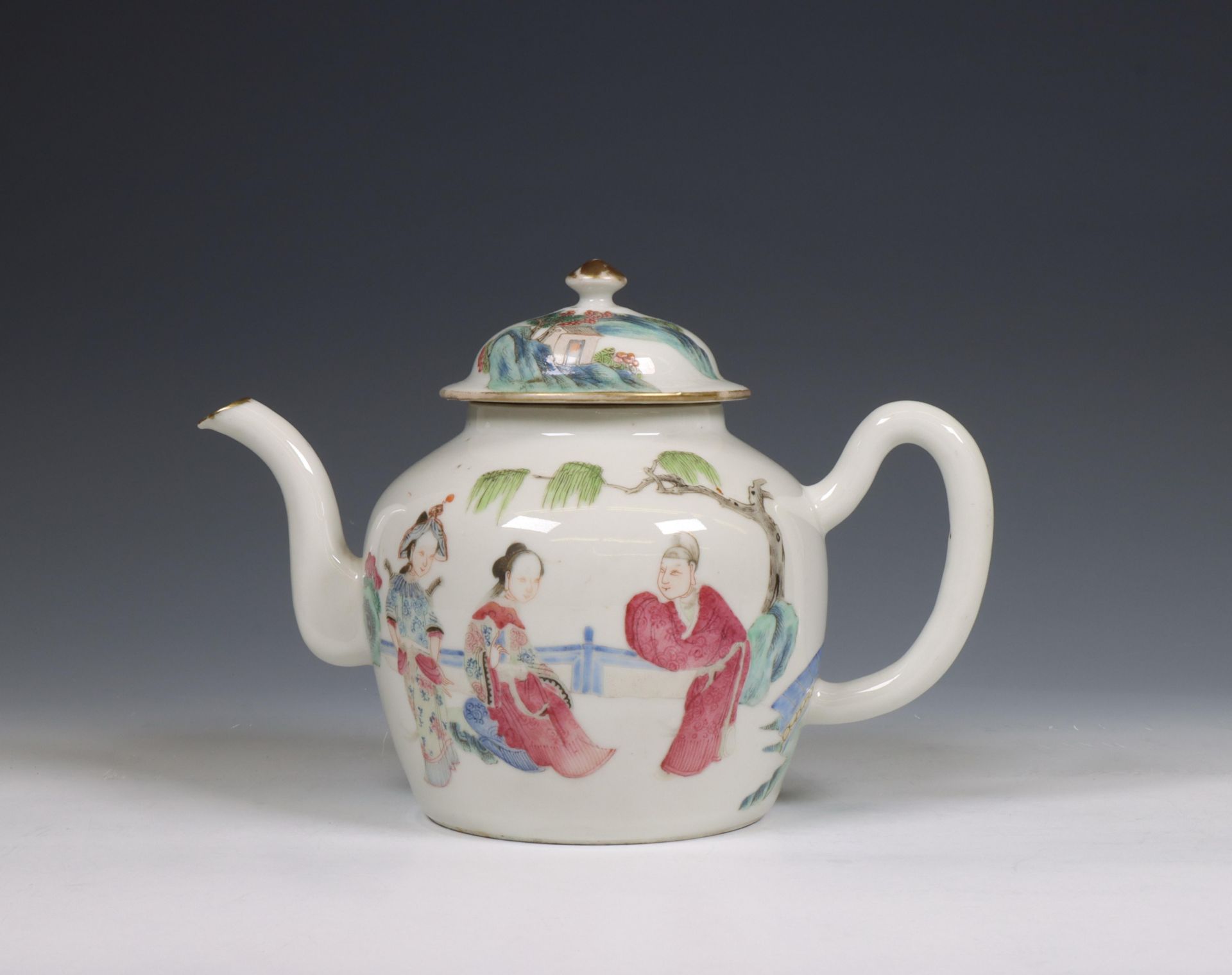 China, a famille rose porcelain teapot and cover, 19th century,