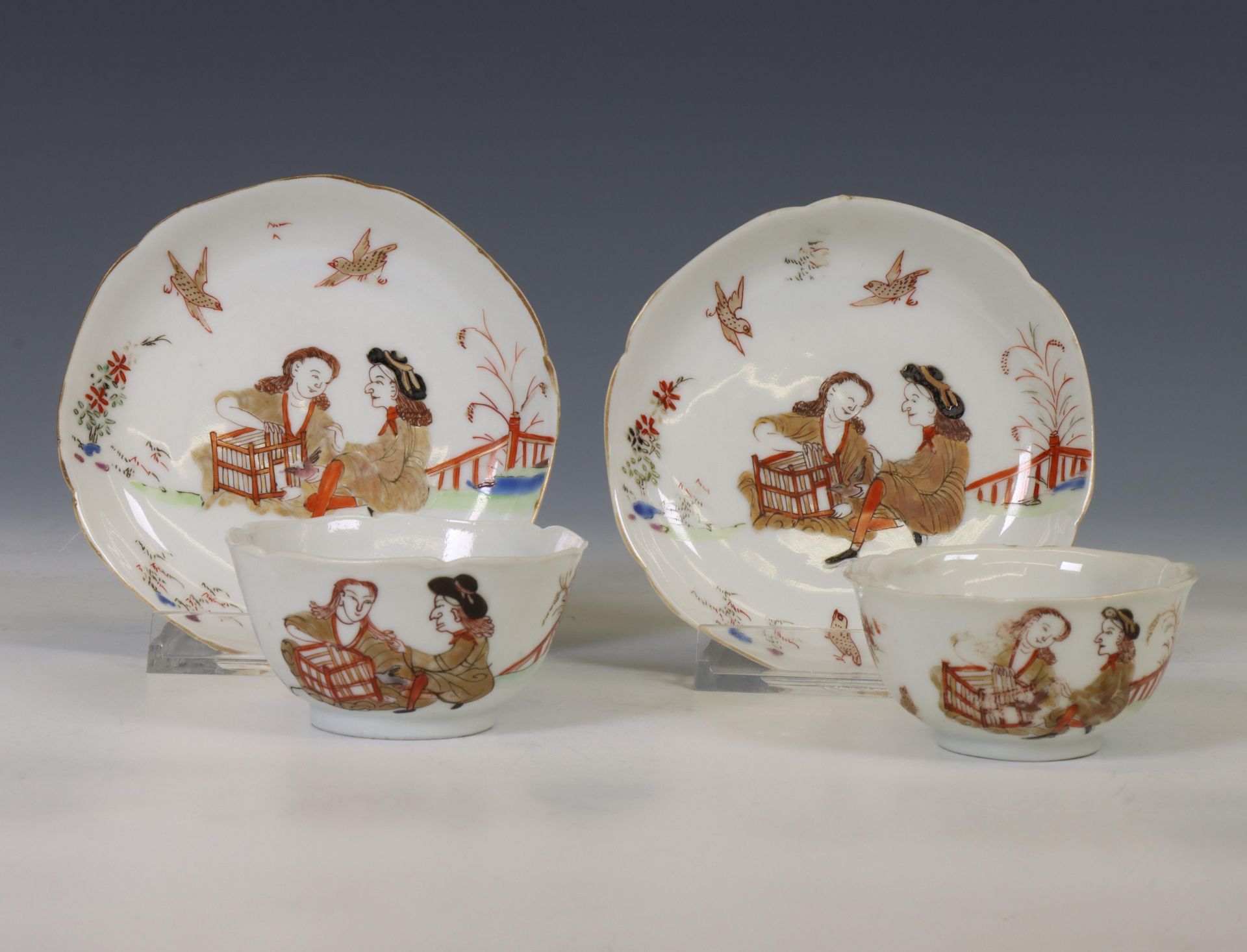 China, a pair of export porcelain 'Liberty and Matrimony' cups and saucers, Yongzheng period (1723-1 - Bild 3 aus 3