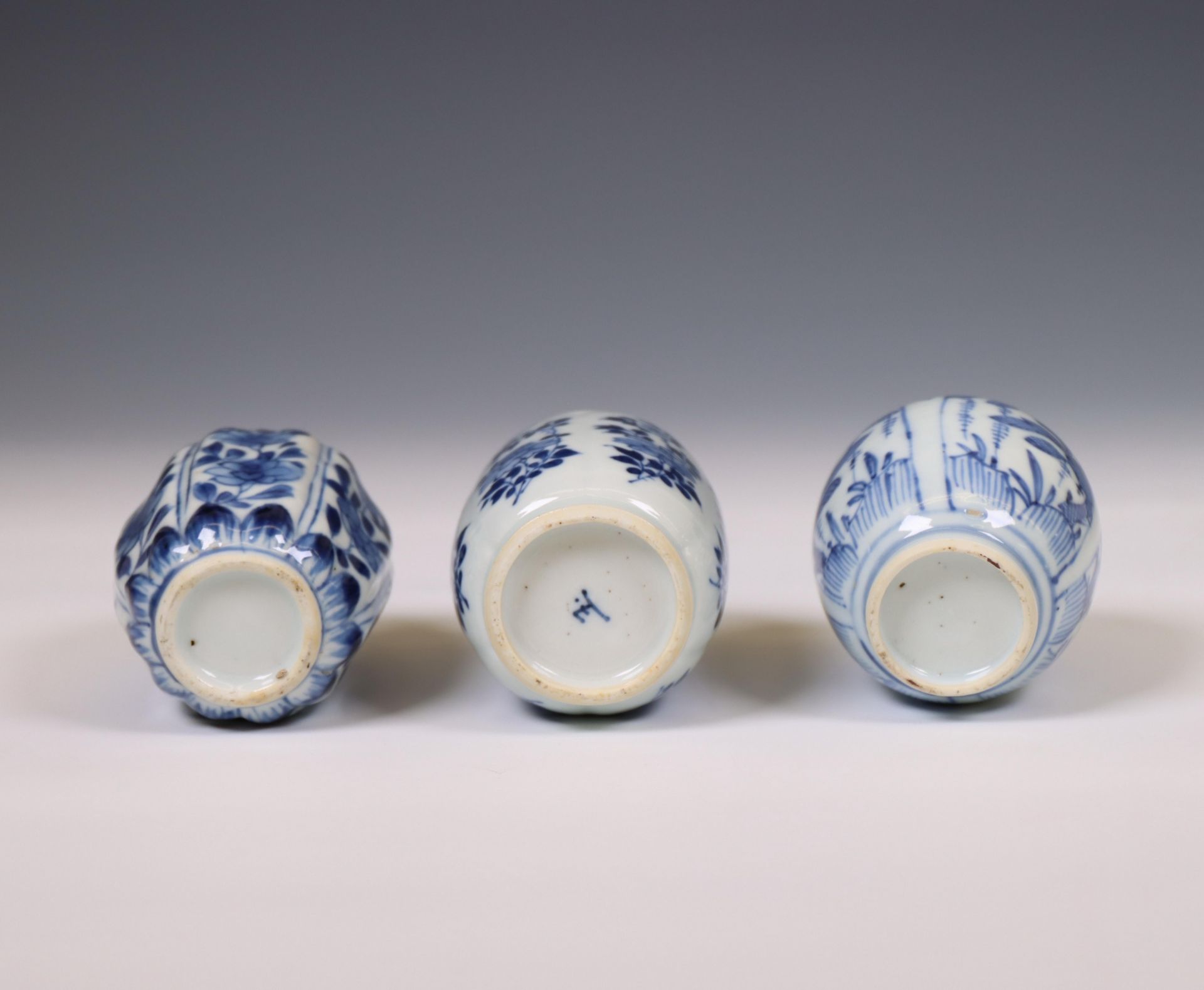 China, three various blue and white porcelain jarlets, Kangxi period (1662-1722), - Bild 4 aus 5