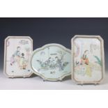 China, three famille rose porcelain trays, 20th century,