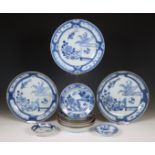 China, a collection of blue and white porcelain 'Cuckoo in the House' dishes, 18th century,