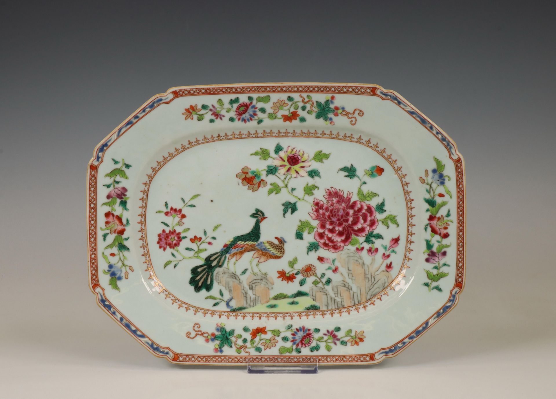 China, a famille rose porcelain 'peacock' tray, Qianlong period (1736-1795),