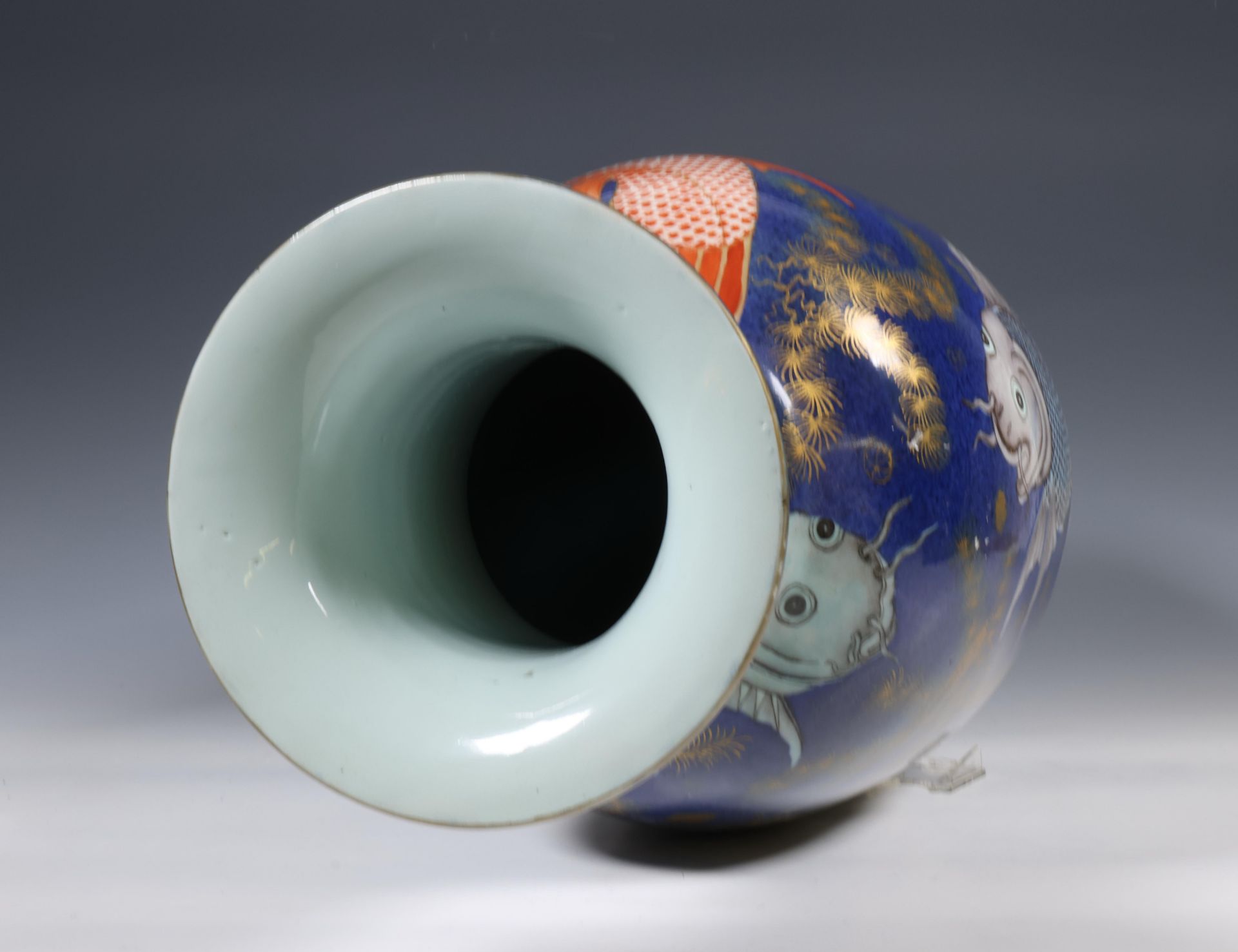 China, gilt-decorated powder-blue porcelain 'carp' vase, 19th century, - Image 5 of 7