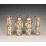 China, a four-piece Canton famille rose porcelain garniture, 19th century,