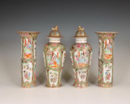 China, a four-piece Canton famille rose porcelain garniture, 19th century,