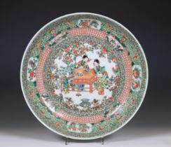 China, a famille verte porcelain figural dish, 20th century,
